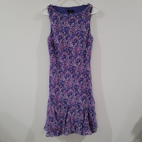Y2K Vintage Chaps Midi Dress Size 12 Purple Floral Chiffon Fairy Feminine Dainty - Picture 1 of 6